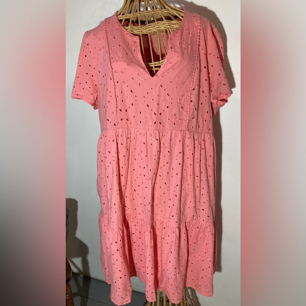 KNOX ROSE EYELET SHORT SLEEVE MINI SALMON COLOR DRESS SIZE XXL